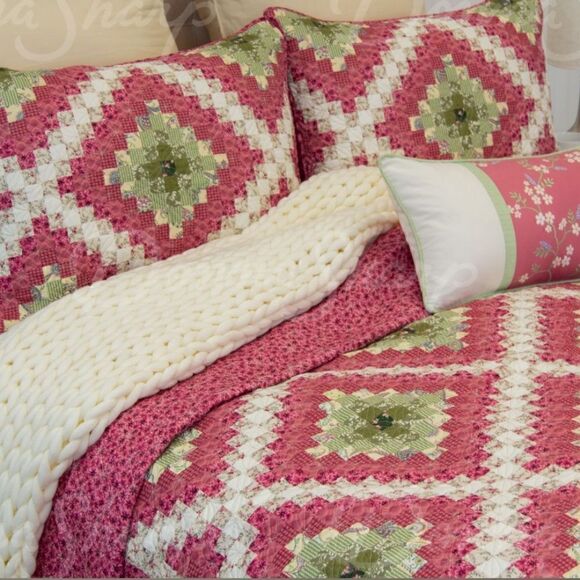 NEW! Sweet Melon KING Size Printed Quilt Set Diamond Farmhouse Country - Picture 2 of 5